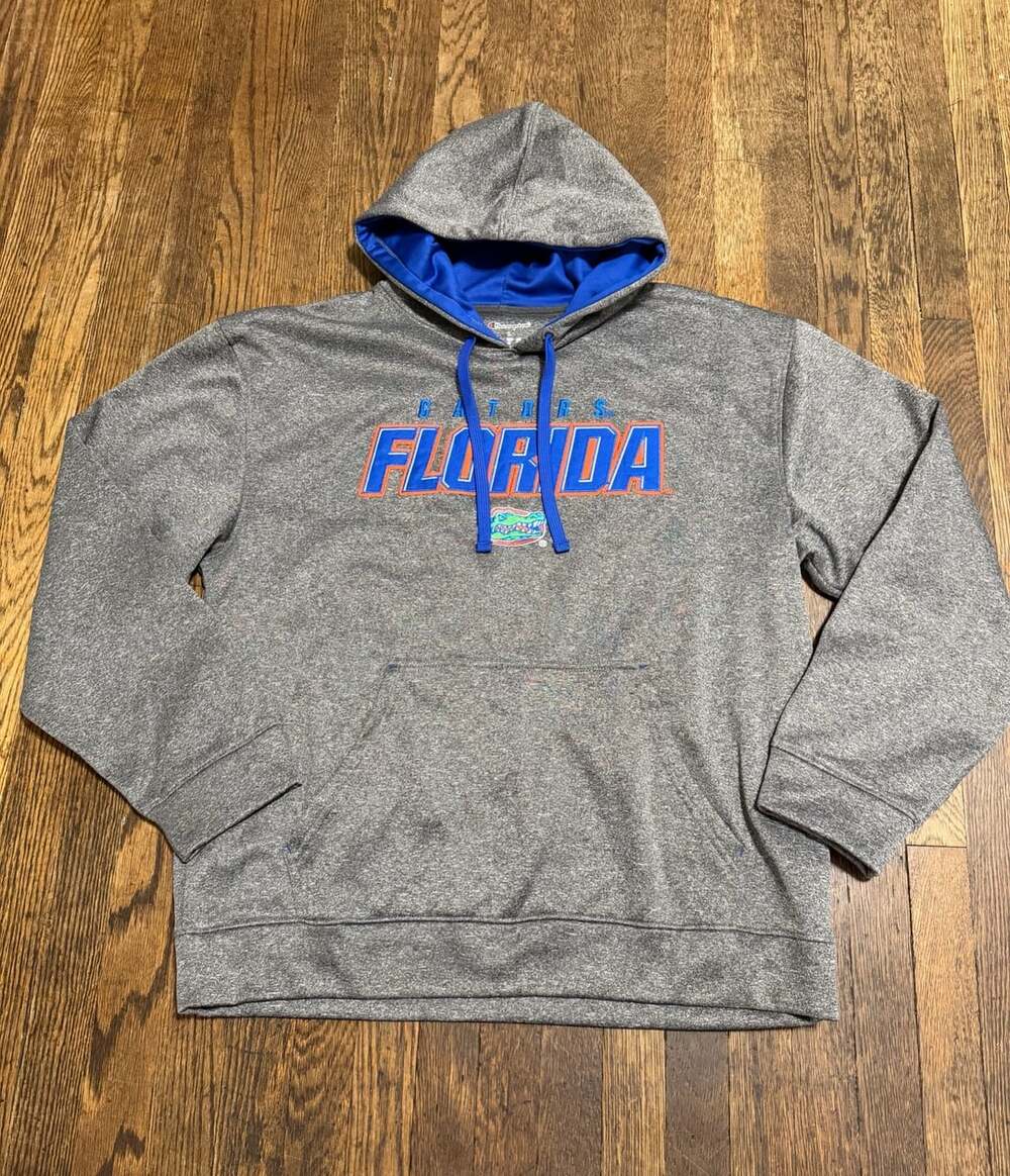 Champion Embroidered Florida Gators Hoodie Grey Pullover Sweatshirt Football L